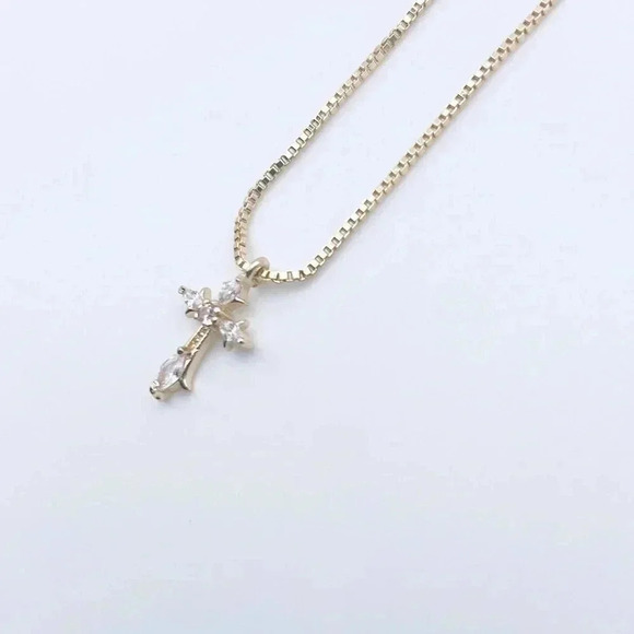 JCD Jewelry - GOLD Cross Necklace for woman | Dainty Cross Necklace | CZ Pendant Cross Pendant